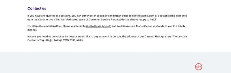 Kontakt z obsługą kasyna Casumo