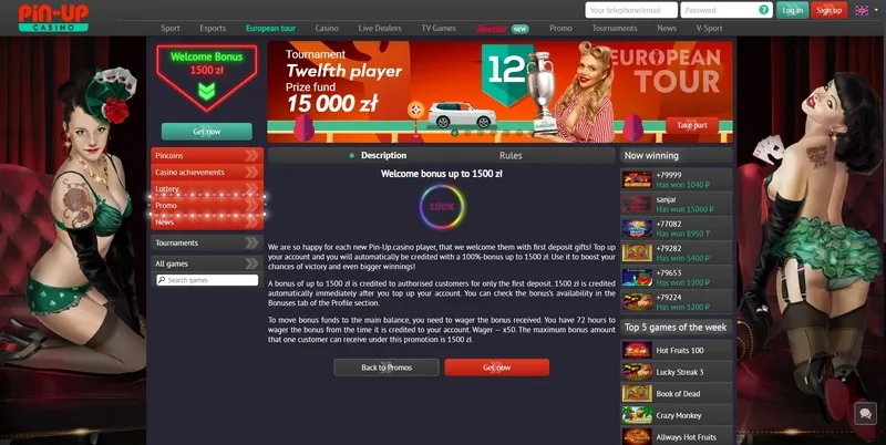 100% Bonus od pierwszej wpłaty + 250 spinów w Pin-Up Casino