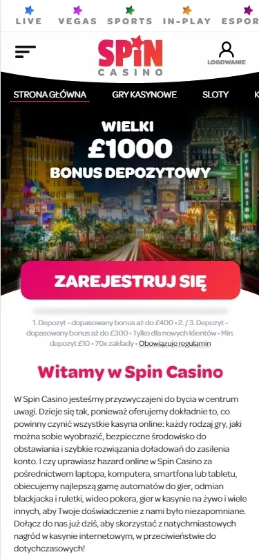 Spin Casino wersja mobilna