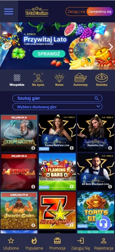 Strona mobilna Total Casino