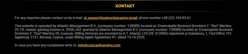 Kontakt i pomoc w kasynie Spinamba