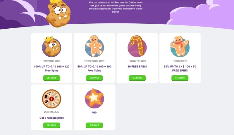 Wszystkie promocje i bonusy w Cookie Casino